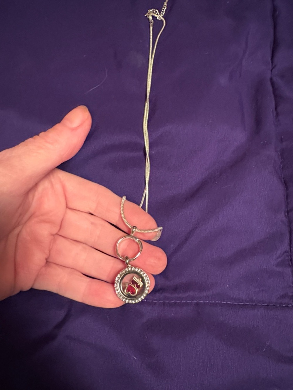 Silver-tone Heart Locket Pendant Necklace with Red Heart & MOM inside!  ❤️